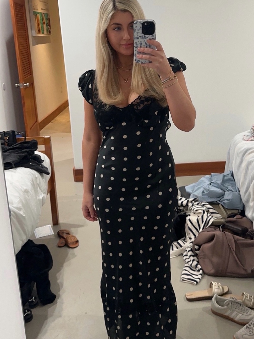 Free People Black Maxi Dress with White Polka Dots